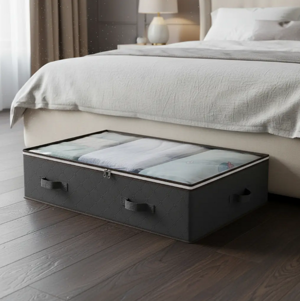 Organizador bajo cama con visor — Textil gris
