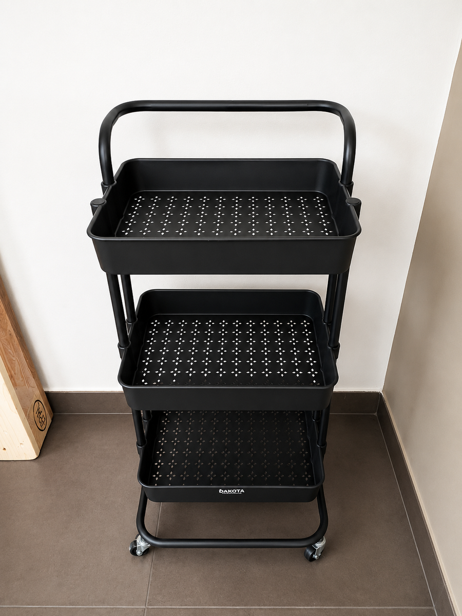 Carrito Organizador Rodante 3 Niveles — Metal Negro